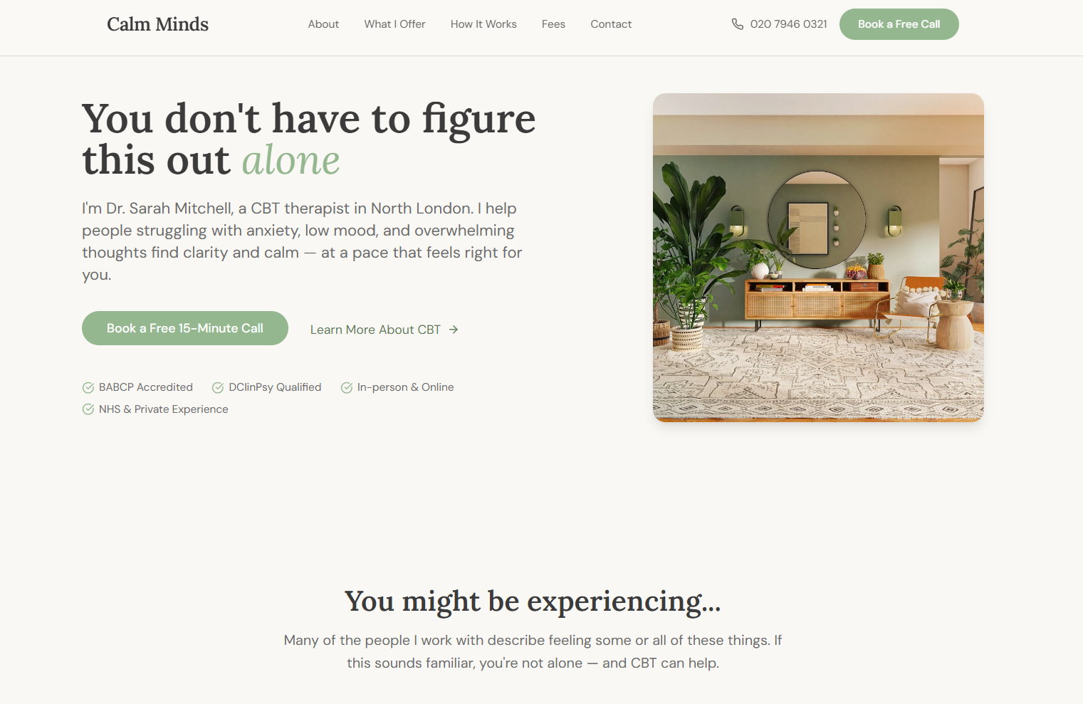 Calm Minds therapy website